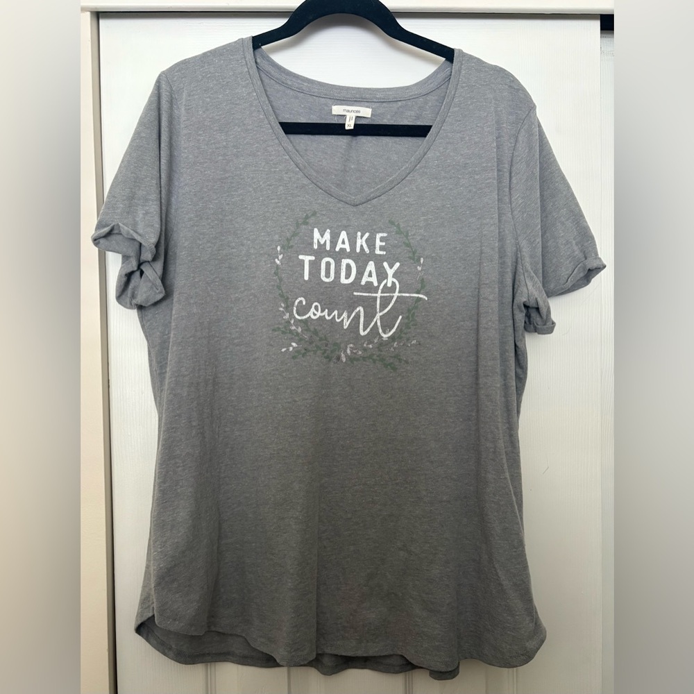 Gray V-Neck Graphic Tee